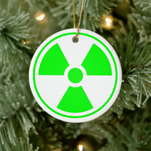 Nuclear Radioactive Radiation Symbol in green Ceramic Ornament