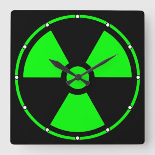 Nuclear Radioactive Radiation Symbol in green Dots Square Wall Clock