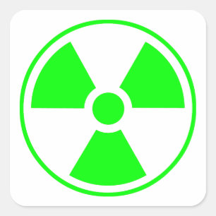 Nuclear Radioactive Radiation Symbol in green Square Sticker