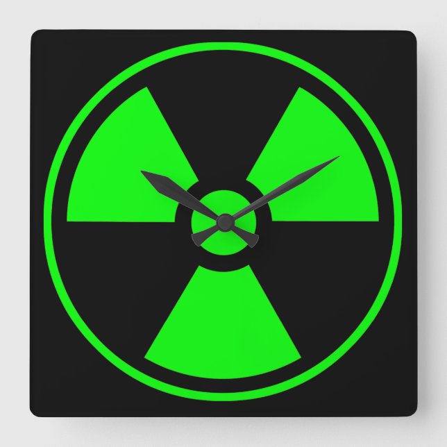 Nuclear Radioactive Radiation Symbol in green Square Wall Clock (Front)