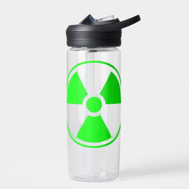 Nuclear Radioactive Radiation Symbol in green Water Bottle (Left)