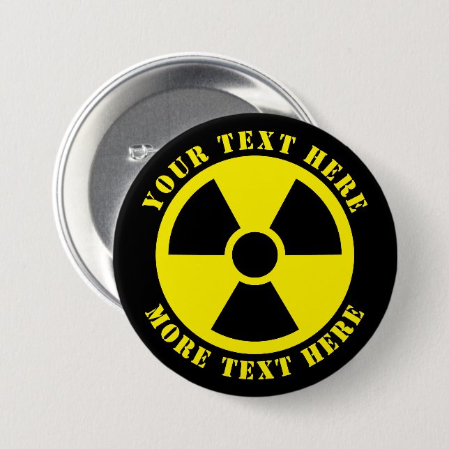 Nuclear radioactive symbol black & yellow nuke 3 inch round button (Front & Back)
