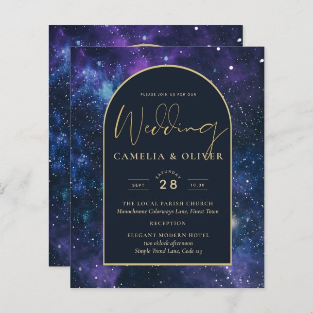 NUDGET Starry Night Purple Blue Wedding INVITE (Front/Back)