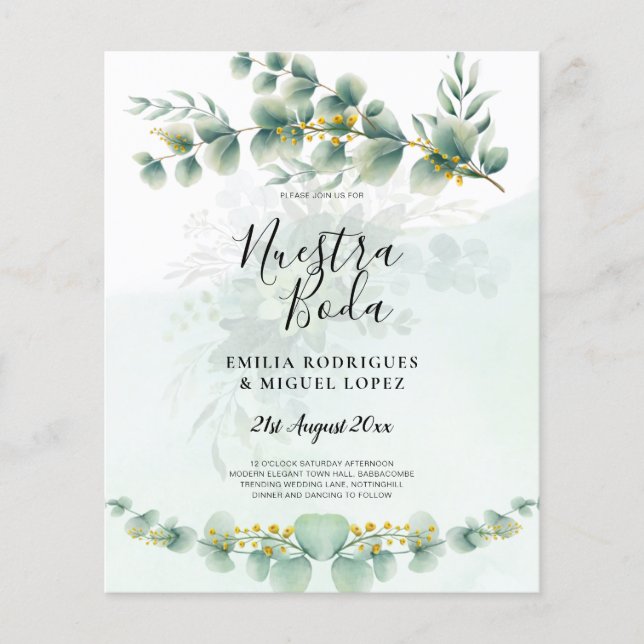 Nuesta Boda Greenery Gold Wedding Invitation  Flyer (Front)
