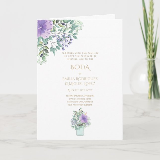 Nuestra Boda 4page FLORAL Spanish Wedding INVITES (Front)