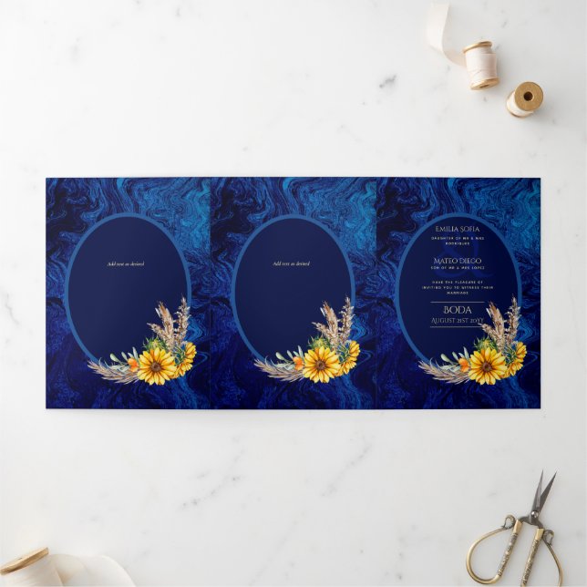Nuestra Boda 6 page Sunflowers Wedding Invite (Outside)