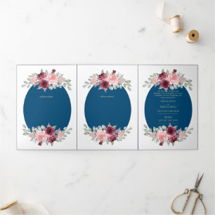 Nuestra Boda Burgundy Blue Floral Wedding Invite