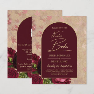 Nuestra Boda Burgundy Floral Red Roses Vintage    