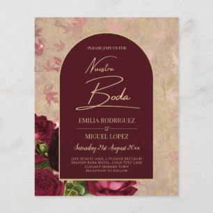 Nuestra Boda Burgundy Floral Red Roses Vintage     Flyer
