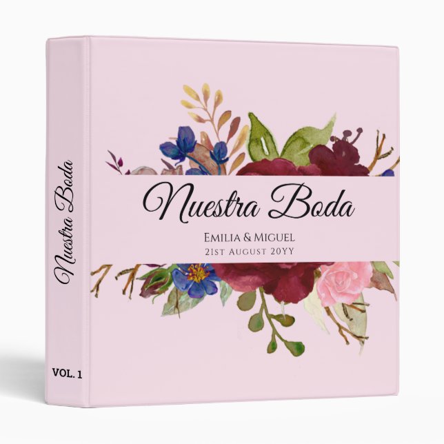 NUESTRA BODA de Flores Burdeos BURGUNDY Binder (Front/Spine)