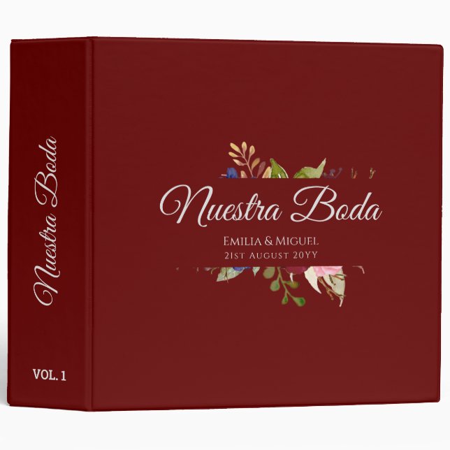 NUESTRA BODA de Flores Burdeos BURGUNDY Binder (Front/Spine)