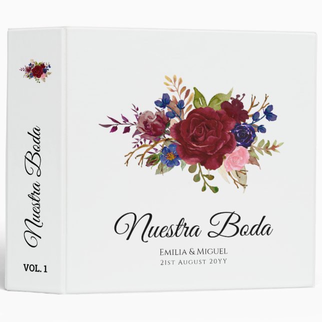 NUESTRA BODA de Flores Burdeos BURGUNDY Binder (Front/Spine)