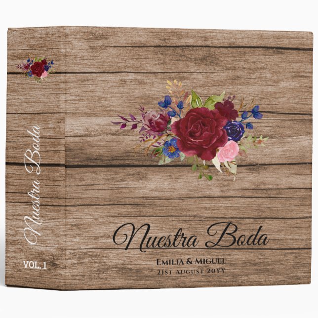 NUESTRA BODA de Flores Burdeos BURGUNDY Binder (Front/Spine)