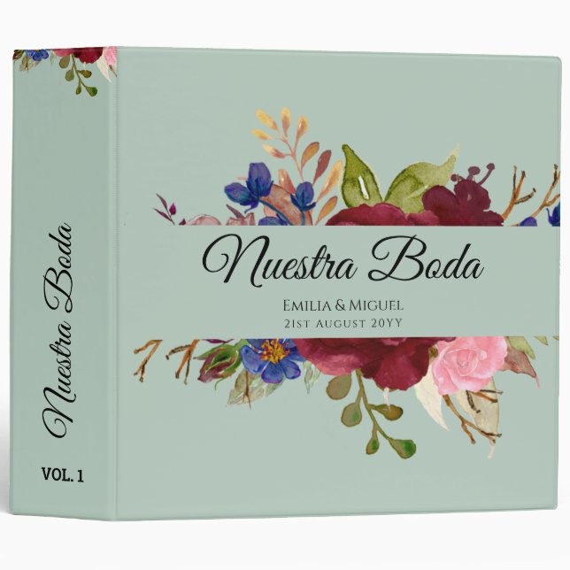 NUESTRA BODA de Flores Burdeos BURGUNDY Binder (Front/Spine)