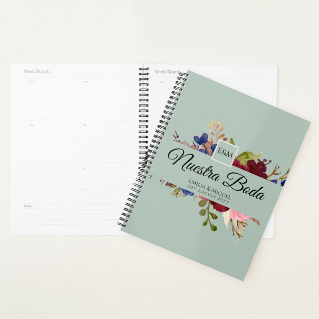 NUESTRA BODA de Flores Burdeos BURGUNDY Planner (Display)