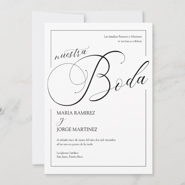 Nuestra Boda_Elegant Spanish Wedding Invitation (Front)