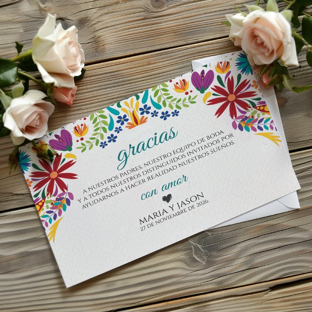 Nuestra Boda Flowers Botanical Spanish Wedding Thank You Card (Nuestra Boda Flowers Botanical Spanish Wedding Thank You Card)
