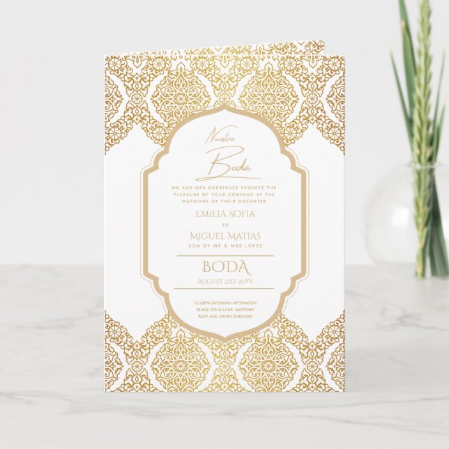 Nuestra Boda GOLD 4age Spanish Wedding INVITE  (Front)