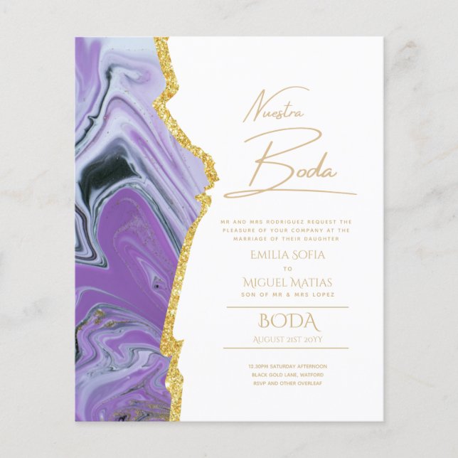 Nuestra Boda Gold Text AGATE Wedding INVITE (Front)