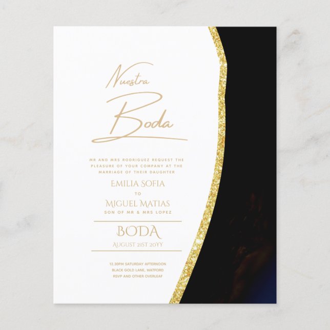Nuestra Boda Gold Text AGATE Wedding INVITE (Front)