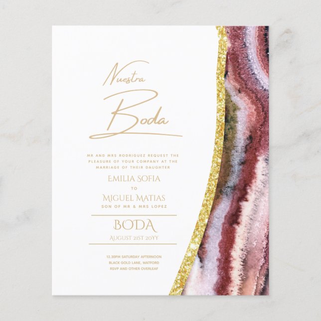 Nuestra Boda Gold Text AGATE Wedding INVITE (Front)