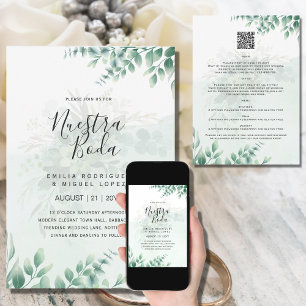NUESTRA BODA Greenery RSVP MENU DETAILS QRCode Invitation