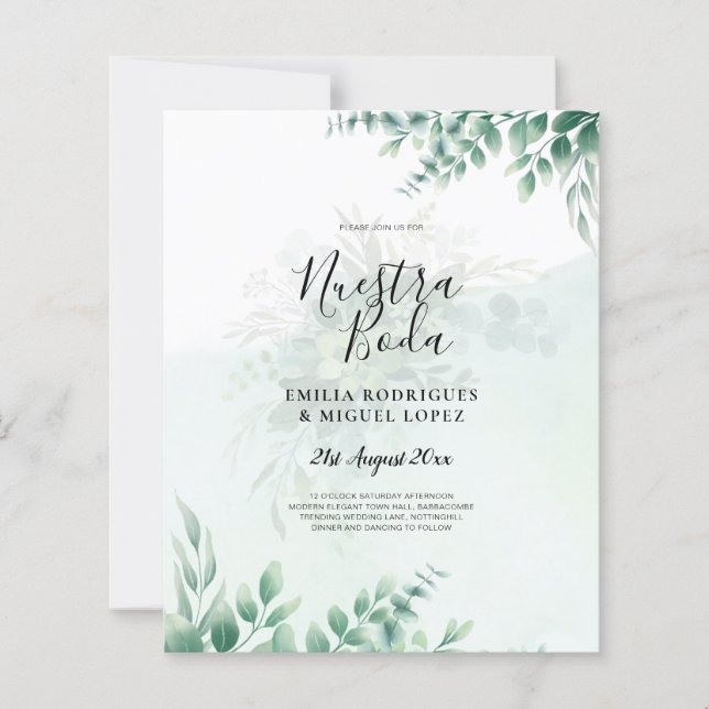 NUESTRA BODA Greenery Spanish WEDDING Invitation (Front)