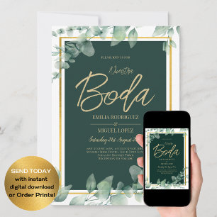 Nuestra Boda Greenery Spanish WEDDING QR CODE Invitation