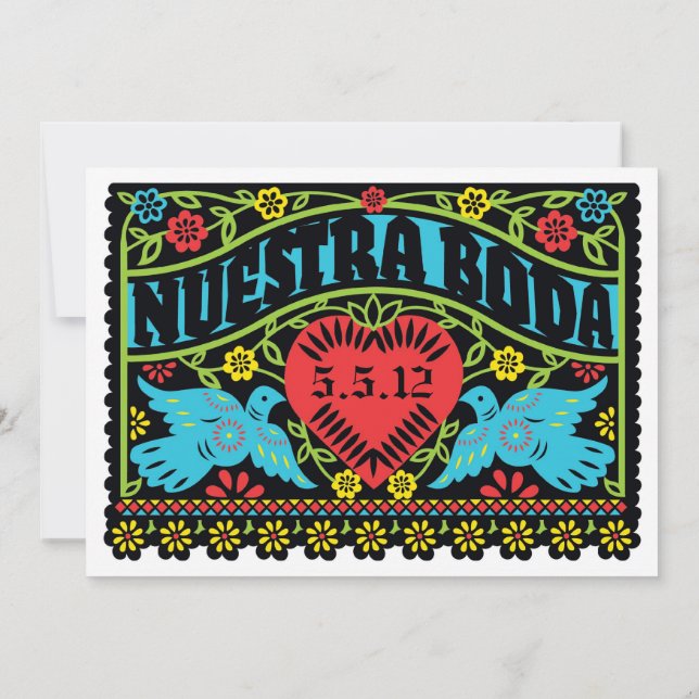 Nuestra Boda Lovebirds Papel Picado Banner Invitation (Back)
