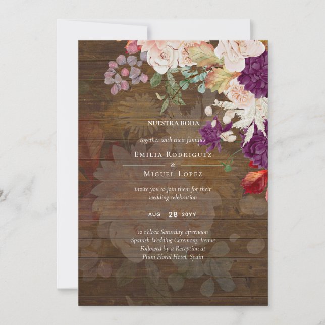 NUESTRA BODA Plum Fall Floral Spanish Wedding (Front)