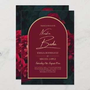NUESTRA BODA Red Roses Forest Green Winter INVITE
