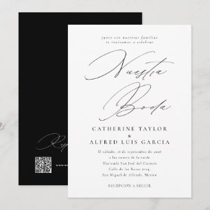 Nuestra Boda Spanish Black Script QR Code Wedding Invitation