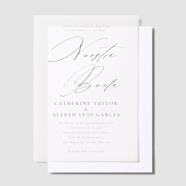 Nuestra Boda Spanish Language Black Script Wedding Vellum Invitations (Offset)
