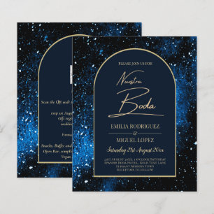 NUESTRA BODA Starry Night Navy Blue Gold INVITE
