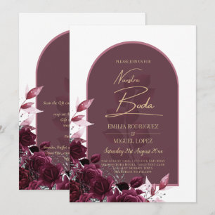 NUESTRA BODA Vin Roses rouges INVITATIONS