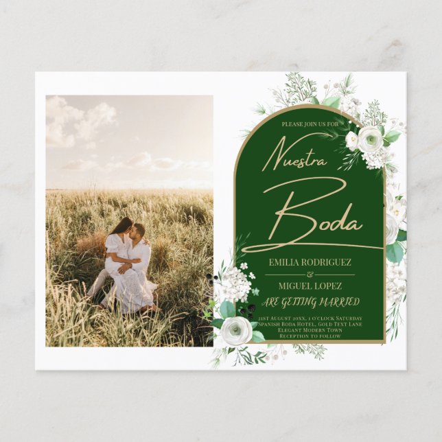 NUESTRA BODA White Roses Spanish Photo Invites Flyer (Front)