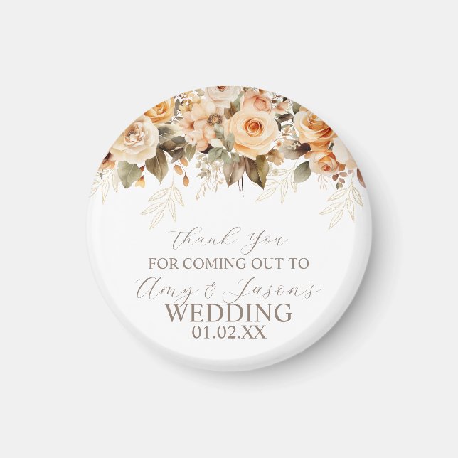 Nuetral Beige Floral Botanical Wedding Brown Magnet (Front)