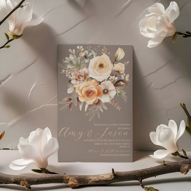 Nuetral Beige Floral Botanical Wedding  Invitation (Creator Uploaded)