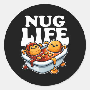 Nug Life Funny Chicken Nuggets In Bbq Sauce Cartoo Classic Round Sticker
