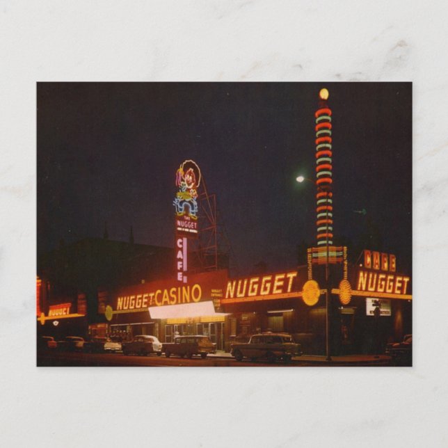 Nugget Carson City's Oldest Casino Post Card Neon (Front)