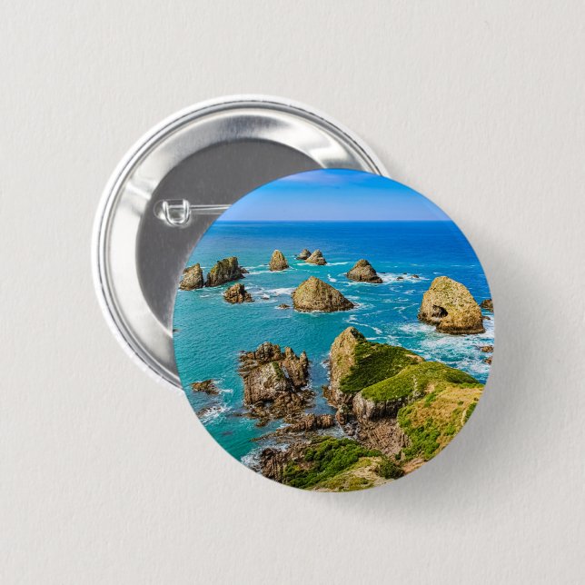 Nugget Point islets, New Zealand 2 Inch Round Button (Front & Back)