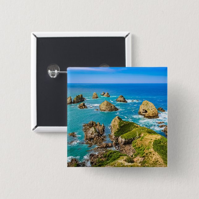 Nugget Point islets, New Zealand 2 Inch Square Button (Front & Back)