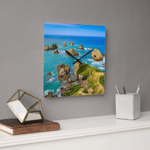 Nugget Point islets, New Zealand Square Wall Clock