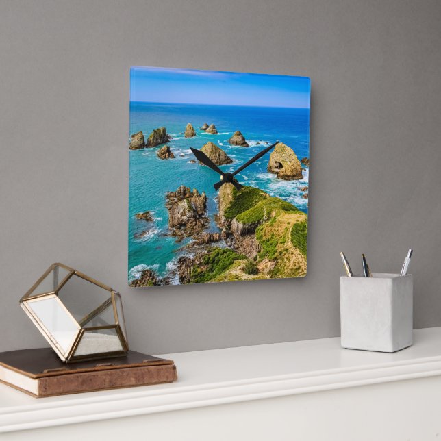 Nugget Point islets, New Zealand Square Wall Clock (Office)