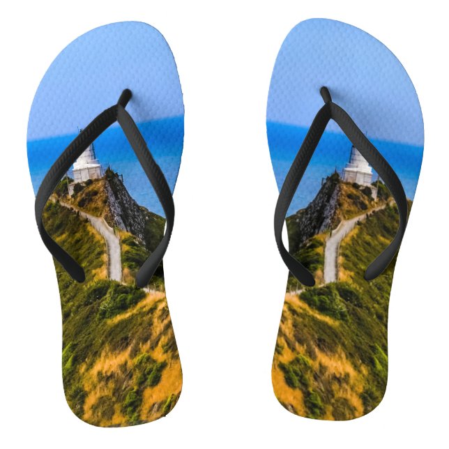 Nugget Point lighthouse, New Zealand Flip Flops (Footbed)