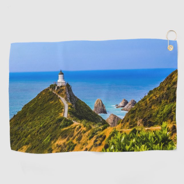 Nugget Point lighthouse, New Zealand Golf Towel (Horizontal)