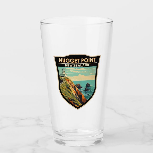 Nugget Point Lighthouse New Zealand Travel Vintage Glass (Front)