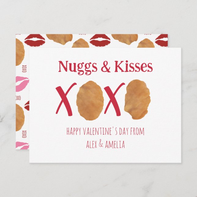 Nuggs & Kisses Chicken Nuggets Punny Valentine Postcard (Front/Back)