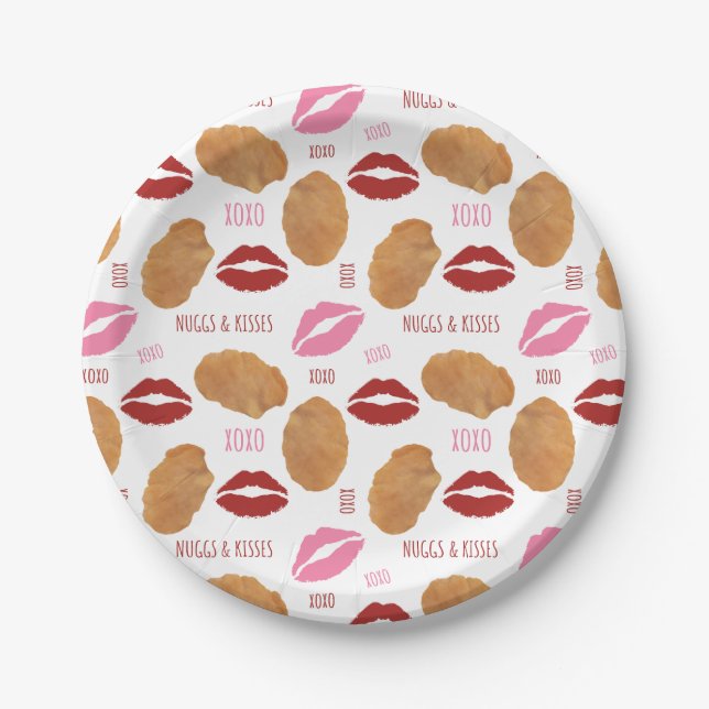 Nuggs & Kisses XOXO Lips Pattern Valentine Paper Plate (Front)
