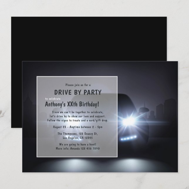 Nuit Conduite Par Anniversaire Fête Invitation (Devant / Derrière)
